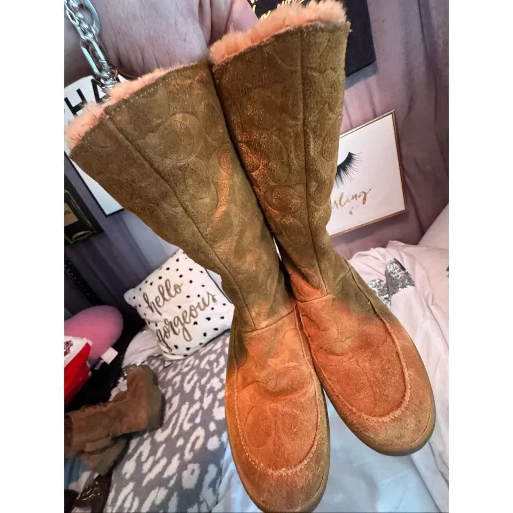 Vintage  Coach Tan Signature Cc Suede Bootie Tobacco 9 | Wool Cozy Chic Boho 10